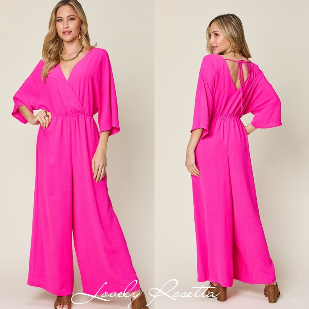 Pink Wide-Leg Surplice Jumpsuit